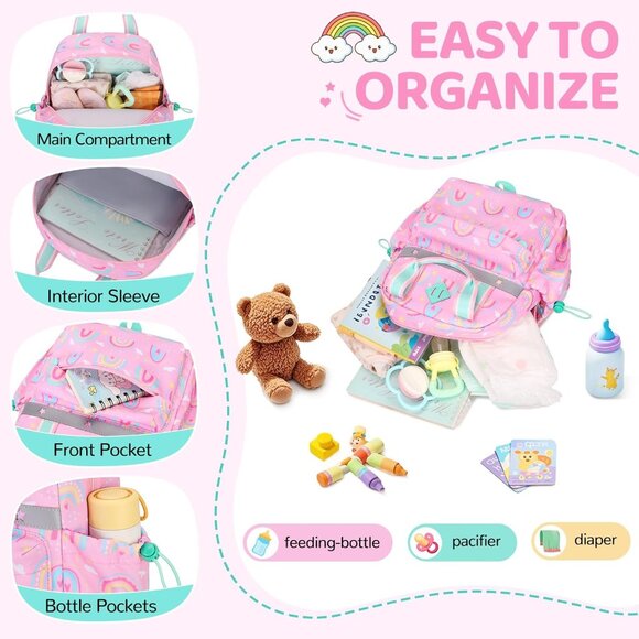 Toddler Backpack for Girls Boys Age 2-4 Preschool Mini for Travel Machine Wassh - Picture 4 of 8